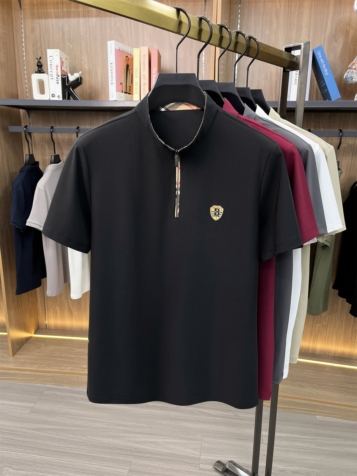 [Pearson OBM] Men'S T-Shirt New Short Sleeve Polo Shirt Mandarin Collar Easy Business Casual Premium Top Mido - Black