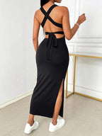 Women's Backless Dress - Bodycon Party & Formal Evening Gown, Machine Washable Formal Attire for Women - Black