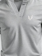 Men's V-neck Short-Sleeve T-shirt with Unique Small Print, Waffle Knit Fabric, Comfortable Men's Half-Sleeve Top - Gray 4
