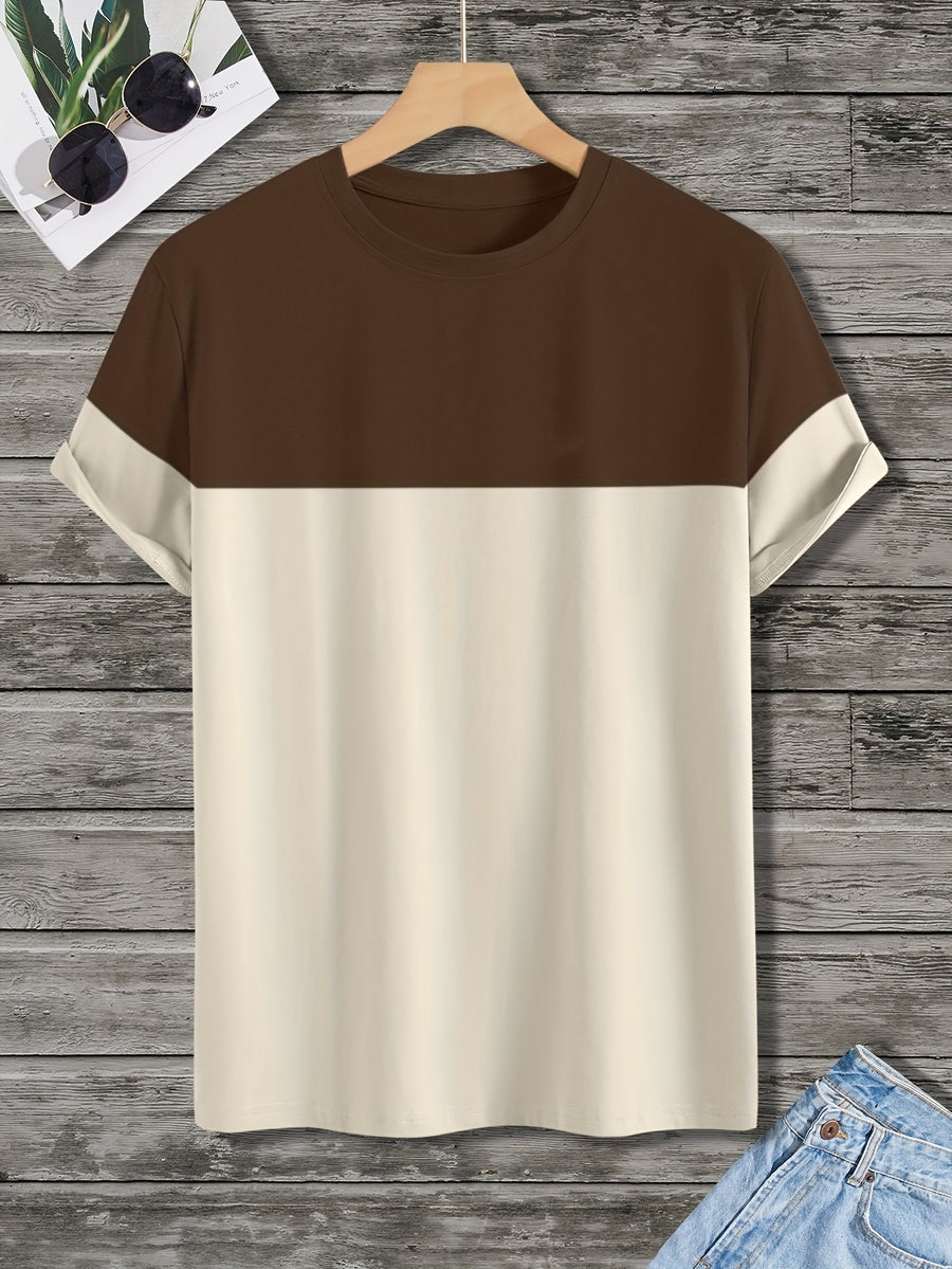 Men'S Color-Blocked T-Shirt Made of 100%, 180G, Featuring Solid Short Sleeves. Ideal for Summer And Suitable for All Seasons, This High-Quality, Comfortable, And Well-Fitting Casual Sportswear Is Factory-Made for Men - Mixed colors