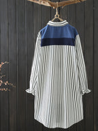 Literary Loose-Fit Asymmetrical Print Midi Shirt - Blue
