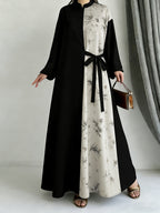 Women' Chinese Collar/Stand Collar Dress - Maxi Dress with Watercolor Print & Elastic-Free Machine-Washable Fabric, Office to Wedding Guest Gown for Spring/Summer (Non-Stretch) - 9A11388-1 - Mixed colors