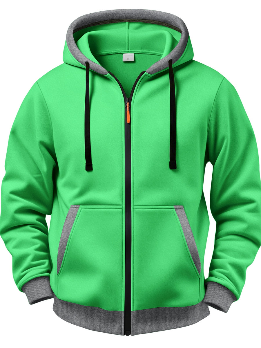 3pcs Set Vintage Sunset Mountain Peak Letter Small Print Zip-Up Hooded Sweatshirt for Men and Women, Spring/Autumn Contrast Trim Full-Zip Cardigan Jacket, Outdoor Mountain Style Loose Fit Casual 3pcs Versatile Zip-Up Hoodie Set - Yellow + Sky Blue + Grass Green