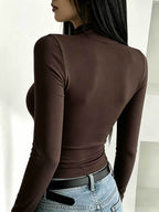 Women'S Easy Trendy Warm Long Sleeve Half Turtleneck Base Layer Top, Hot Trendy Letter Print Pattern, Spring Autumn Winter New Casual Age-Reducing Stylish Long Sleeve Top, Fashionable Elegant Design Layering - Coffee Color