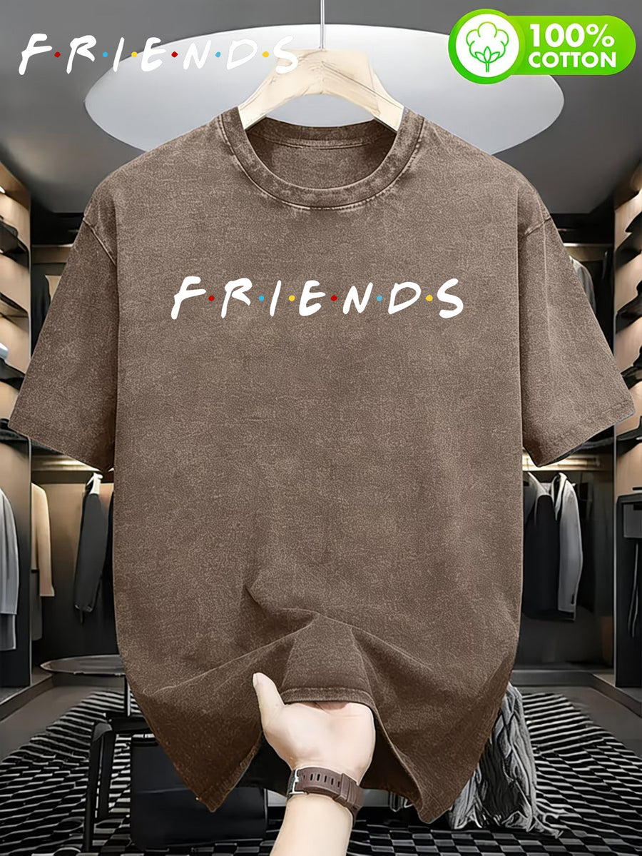 Authorized by WB Warner, Men'S American Retro Old Friends Series Crew Neck T-Shirt, Friends Color Dot Classic Logo Design, Loose Version, Versatile Loose T-Shirt, Suitable for Daily Wear, Outdoor Sports And Gifts, Available for Men And Women - Coffee Color