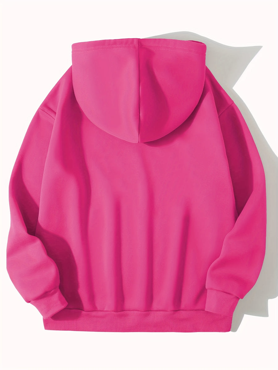 Women's Fashion Hoodie with Three Cups of Coffee H's COFFE TIME Print Kangaroo Pocket Long Sleeve Sweatshirt for Autumn and Winter, Ideal for Daily Casual Wear, Outings, and Parties - Rose Red