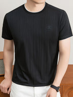 Summer New Men'S T-Shirt, Fashionable Trendy Faux Two-Piece Round Neck Short Sleeve T-Shirt for Men, Business Casual Mid-Age Men'S Solid Color Top, Suitable for Daily Work Scenarios, Men'S Gift - Black