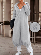 Autumn And Winter Women'S Casual Fashion Long Hooded Coat Pattern Printed in Heart Shape on The Front And Back, Comfortable And Casual, Suitable for Daily Commuting And Multiple Scenes - Grey