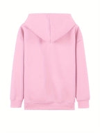 Plus Size - Plus Size - Women'S Plus Size Casual Zip Hoodie with Striking Heart Print, Chest And Sleeve Pattern, Comfortable Machine-Washable Hooded Jacket, And Long-Sleeve Zippered Sweatshirt with Front Pockets - Pink Color