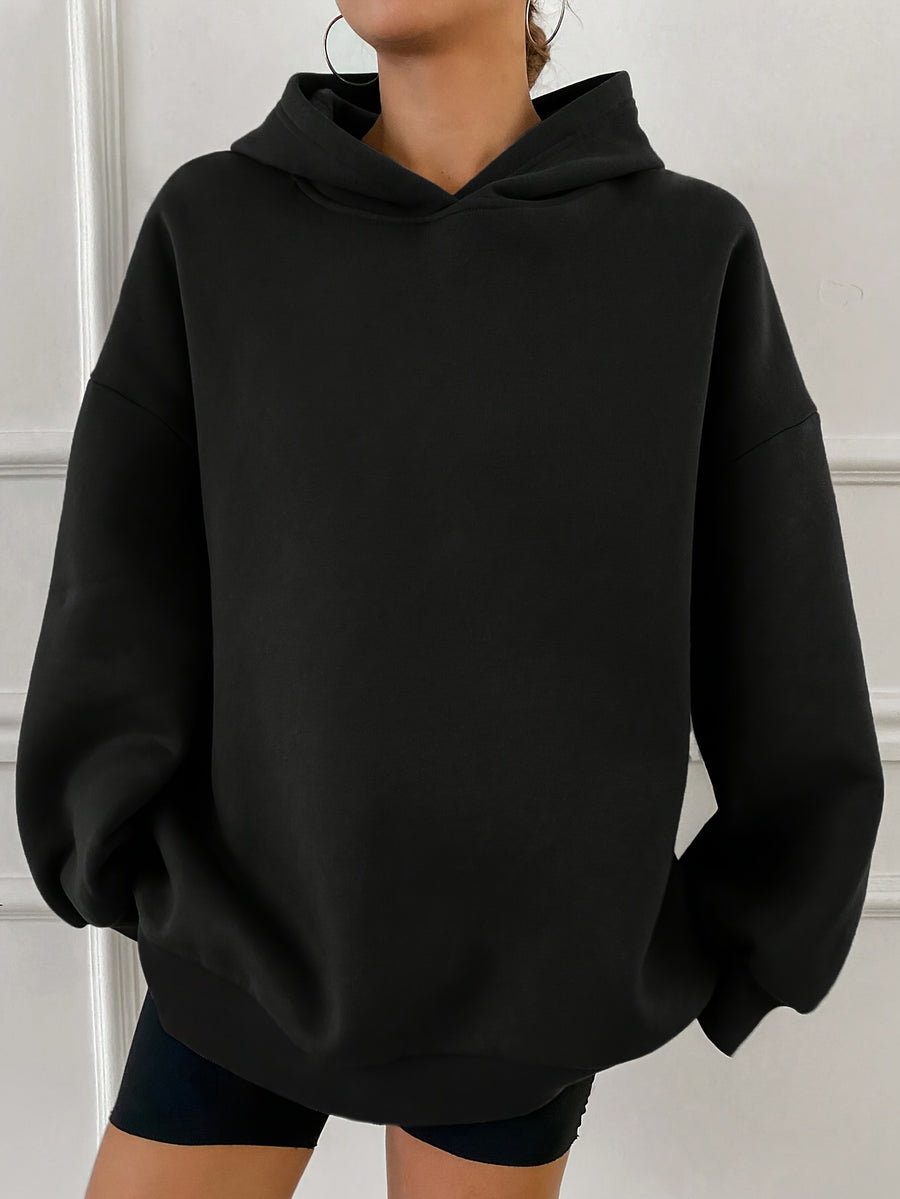 Fashion Influencer Women'S Hooded Loose Fleece Warm Long-Sleeved Sweatshirt - Black