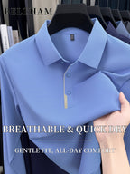 Spring Summer Autumn Men'S Long Sleeve Polo Shirt, Ice Feel Moisture Wicking Breathable Quick Dry Top, Versatile Apparel for Daily Casual Business Sports Golf Fishing Camping Outdoor Wear - Sky Blue