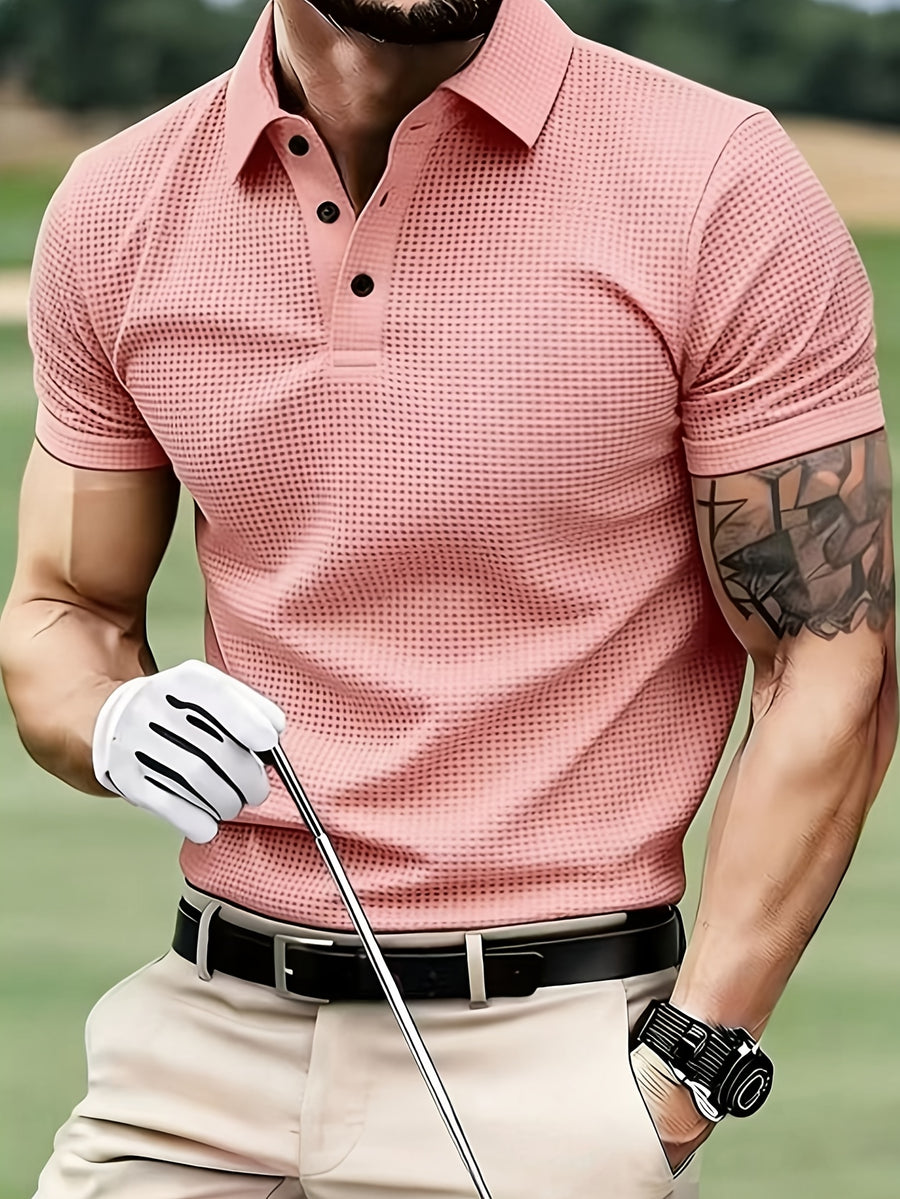 Men'S Summer Style Polo Shirt - Short Sleeve Breathable, Fashionable Beach Vacation Sport Casual Commute Golf Fishing Camping Gift for Boyfriend Husband - Bright Pink Color