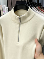 Men'S Half-Zip Stand Collar Knit Sweater, Non-Tight Loose Fit, Suitable for Most Men, Versatile Base Layer - SINBOS - Off-white