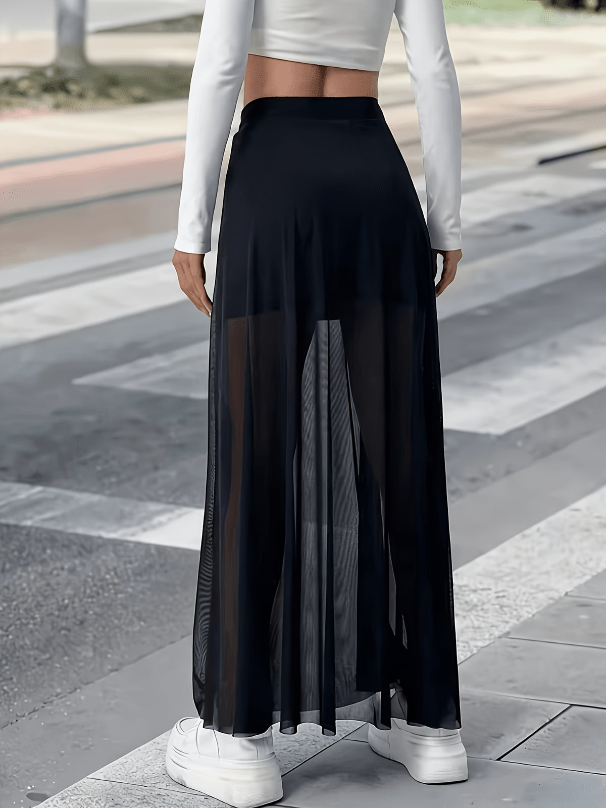 New Women'S Sexy Sheer Mesh Skirt for Dates And Vacations, Loose Long Dress (With Lining) - Black