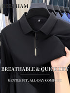 Spring Summer Autumn Men'S Long Sleeve Polo Shirt, Ice Feel Moisture Wicking Breathable Quick Dry Top, Versatile Apparel for Daily Casual Business Sports Golf Fishing Camping Outdoor Wear - Black