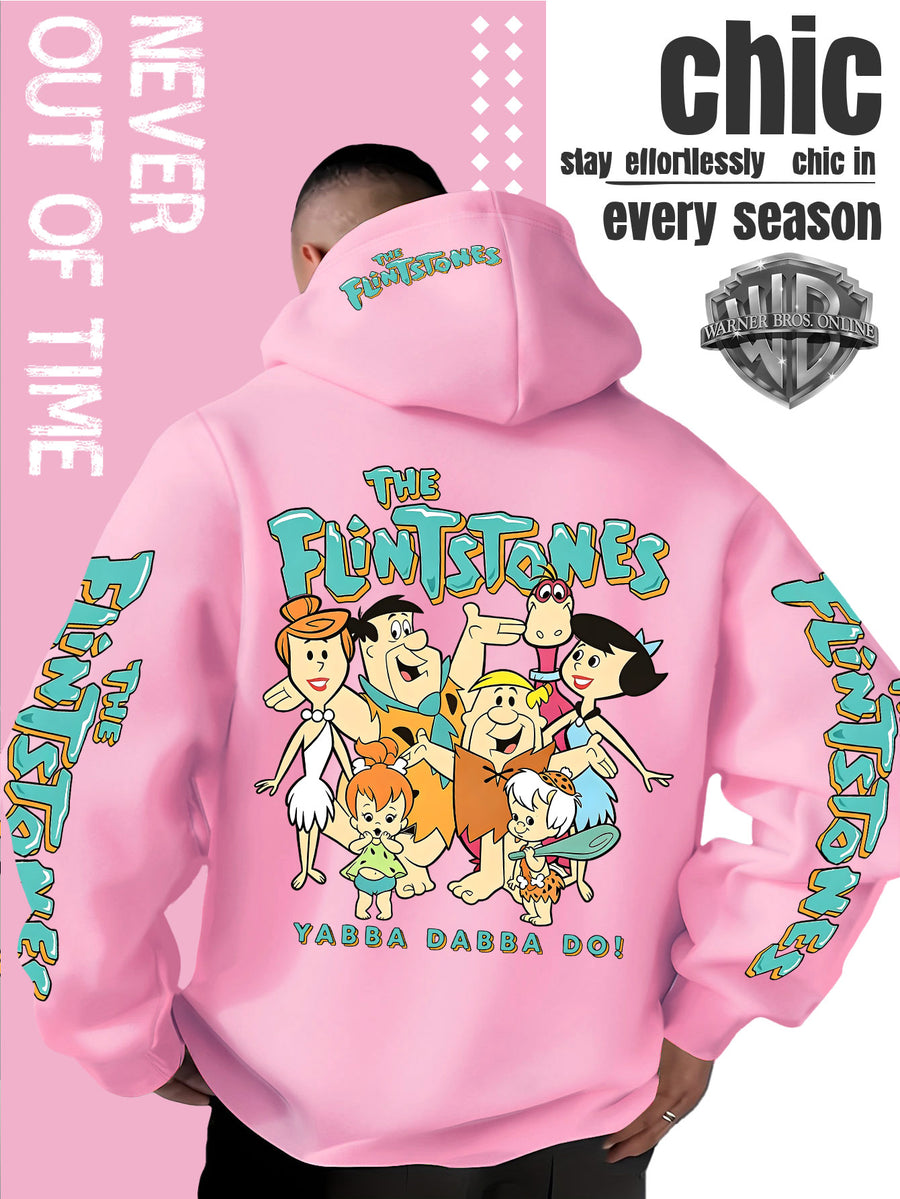Men'S Hooded Sweatshirt Modern Original Man Cool American Retro Cartoon All Characters Happy Gathering Anime Theme Men'S Long Sleeve Hooded Pullover Sweater Autumn Winter Skin-Friendly Soft Comfortable Top Machine Washable Easy Care Durable Fabric S - Pink Color