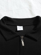 Men's Summer Casual Lapel Outdoor Sports Comfortable Printed Half-Zip Polo Shirt - Black