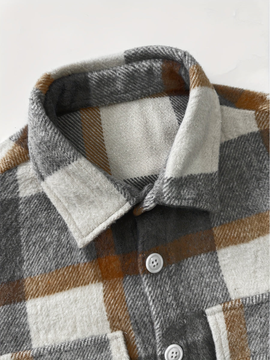 Autumn/Winter Men's Casual Jacket, Vintage Plaid Lapel Long-Sleeve Shirt Top, Button-Up Cardigan Outerwear, Chest Pocket Design, for Outdoor Sports and Daily Wear, Stylish and Versatile Style - Mixed colors