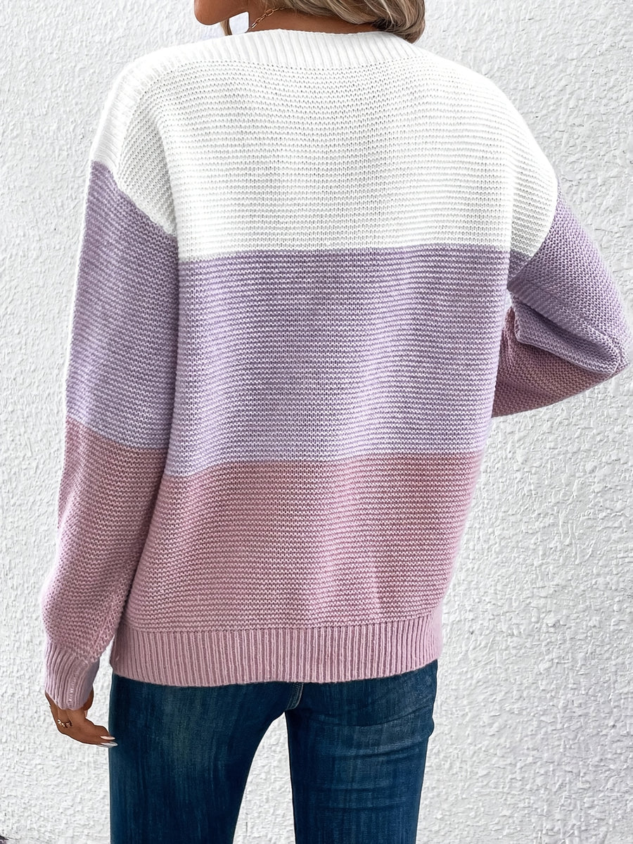 Newly Popular Color-Blocked Drop-Shoulder Sweater - Light Purple