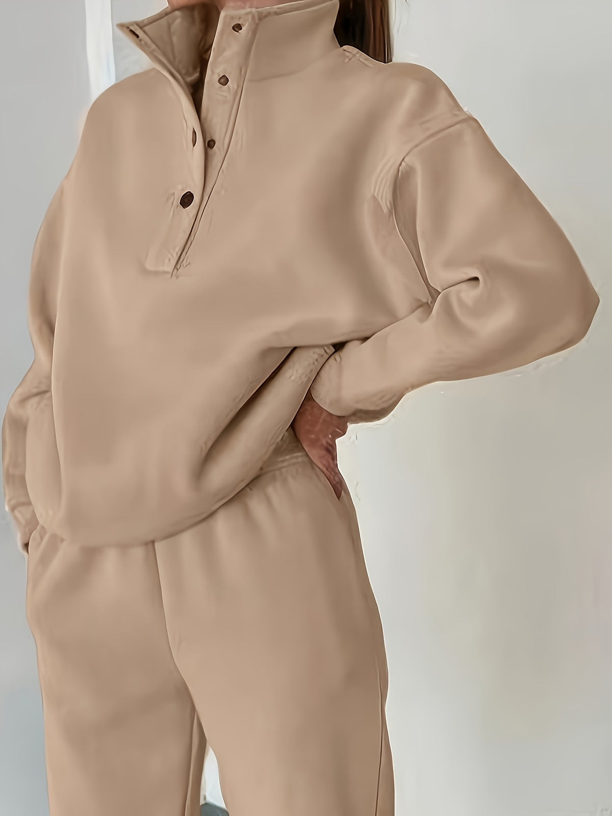 European and American Women's fashion ladies' body builders casual red suit s casual pure color loose waist, a versatile loose suit 2025 - Khaki