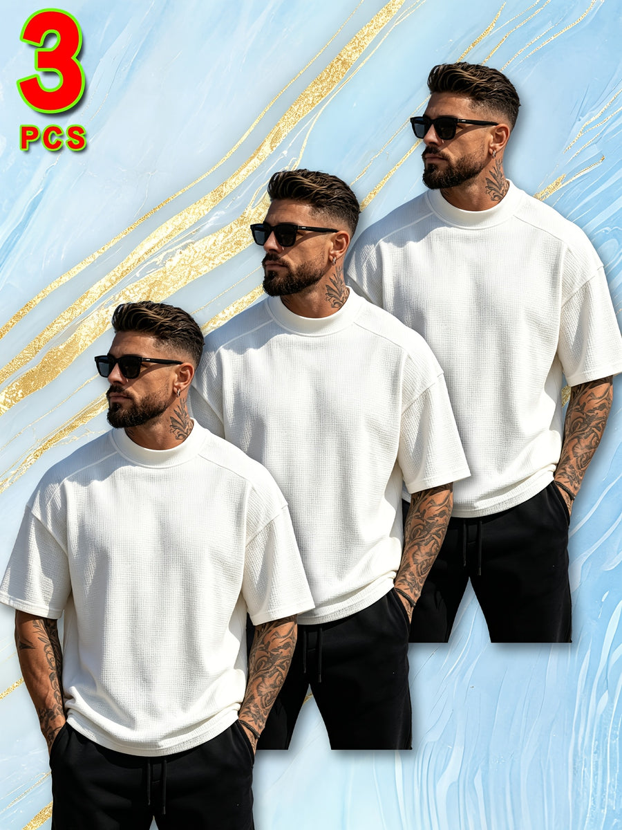 3pcs Set New Men'S Top Fashion Athletic Short Sleeve Spring Summer Summer Casual Comfortable Breathable Soft Trendy Easy Premium All-Match Refreshing - Mixed Color 3