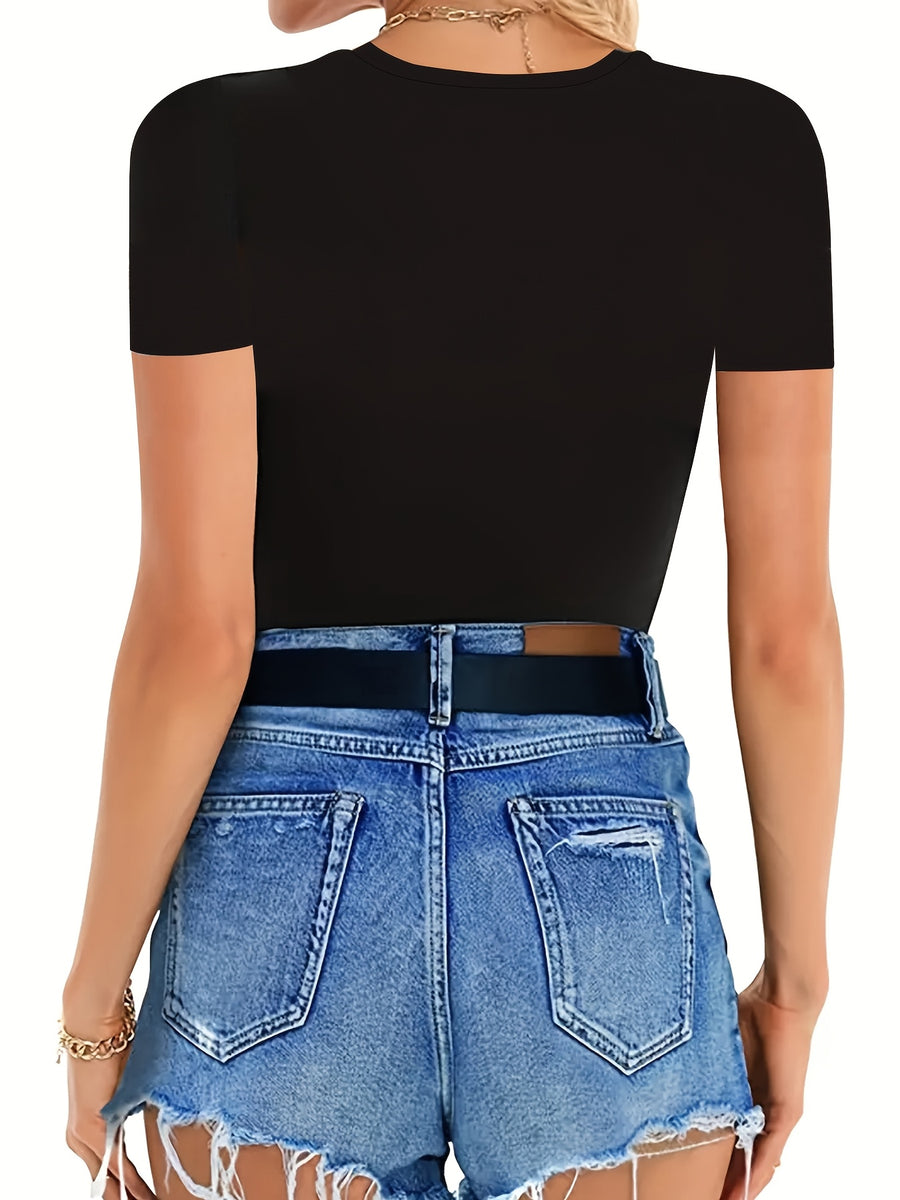 Women'S Fitted Top with Lace Panels, Suitable for Layering Or Swimwear - Black