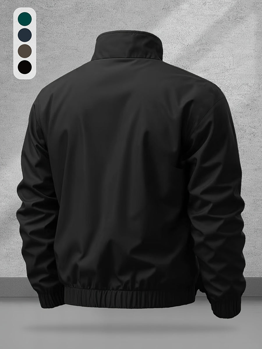 Men'S Sports Casual Jacket with a Contrasting Zipper Design And Print Details, Model JK5653 - Black