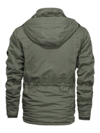 Men'S Heavyweight Winter Jacket Thickened Casual Cargo Detachable Hood Bomber Jacket Stand Collar Zipper Multi-Pockets Warm Coat Thickened Jacket Peacoat - fern green