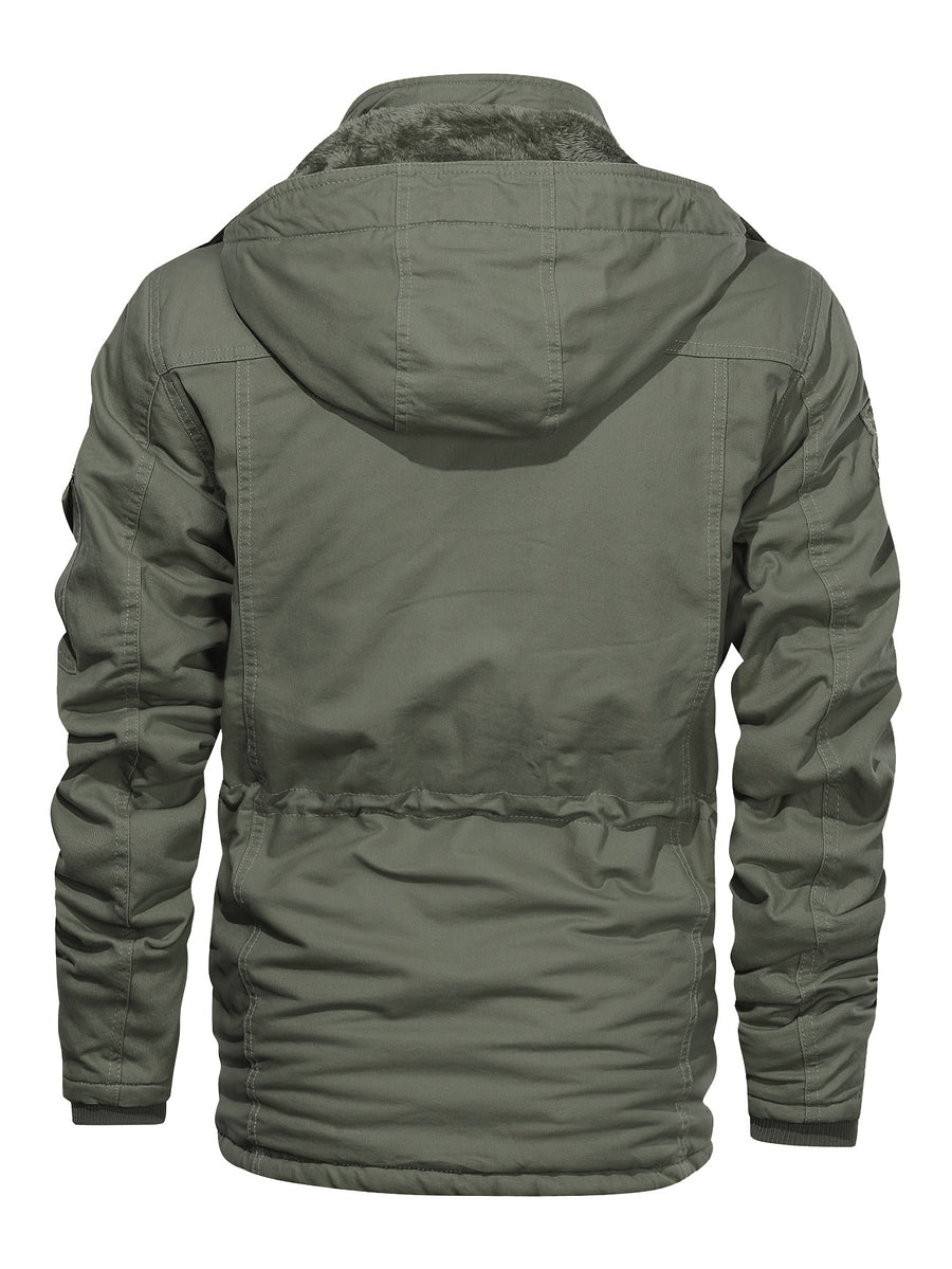 Men'S Heavyweight Winter Jacket Thickened Casual Cargo Detachable Hood Bomber Jacket Stand Collar Zipper Multi-Pockets Warm Coat Thickened Jacket Peacoat - fern green