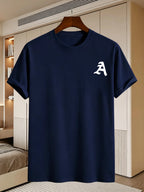180G, 100%. Men'S Regular Fit Short Sleeve T-Shirt, Print with Location Design, High Fit Rate, All-Season Versatile - Navy Color