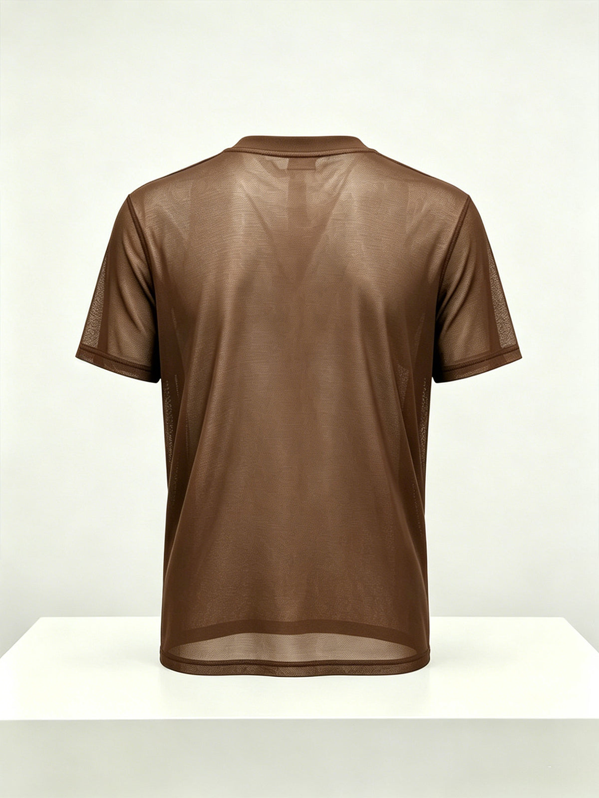 Men's Geometric Triangle Small Logo Mesh Short Sleeve Cooling Quick-Dry Loose Fit Crew Neck Sports T-Shirt - 【Brown】