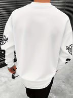 Men'S Fashion Casual "Brooklyn Victory" Letter Print Sweatshirt, Polyester Fabric, Loose Fit, Versatile Men'S Sweatshirt - Ivory White