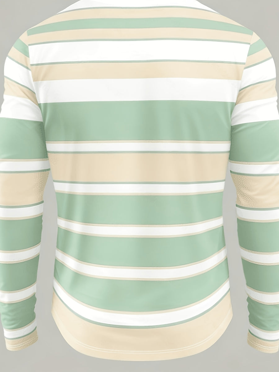 Printed Design – Not Textured Men's Crew Neck Long Sleeve T-Shirt Printed Top, Machine Washable, Suitable for Daily Outings, Casual Wear, Outdoor Activities, Travel, Sports, Soft, Comfortable, and Versatile Men's Top, Streetwear - Mixed Color 1