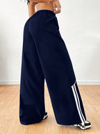 Women's Fashion Y2K Streetwear Wide-Leg Pants with Side Tie Design, Hip-Hop Joggers, Elastic Waist Wide-Leg Pants, Casual Swear, Harem Pants - Navy Color