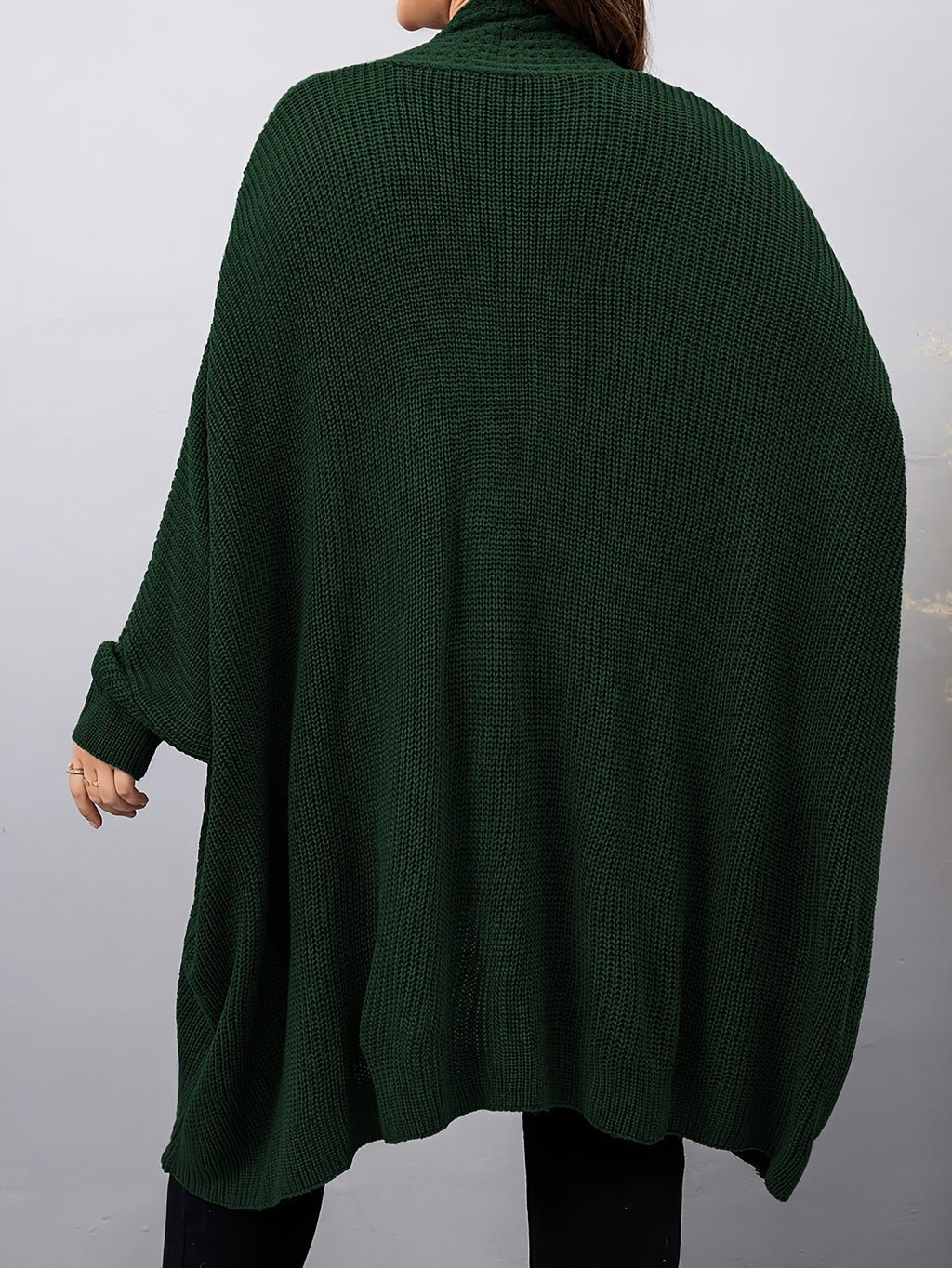 Plus Size, Plus Size Women's Batwing Sleeve Solid Open Front Cardigan - Dark Green