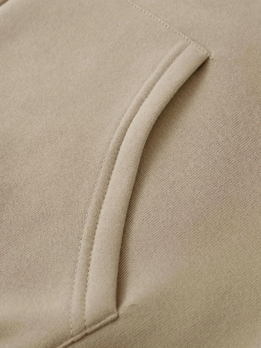 Men's New Trendy Autumn/Winter Fashion Zip-Up Hoodie, Casual Daily Drawstring Zip-Up Hooded Sweatshirt with Creative Flat Design Print, Front Kangaroo Pocket, Unisex Top - Khaki