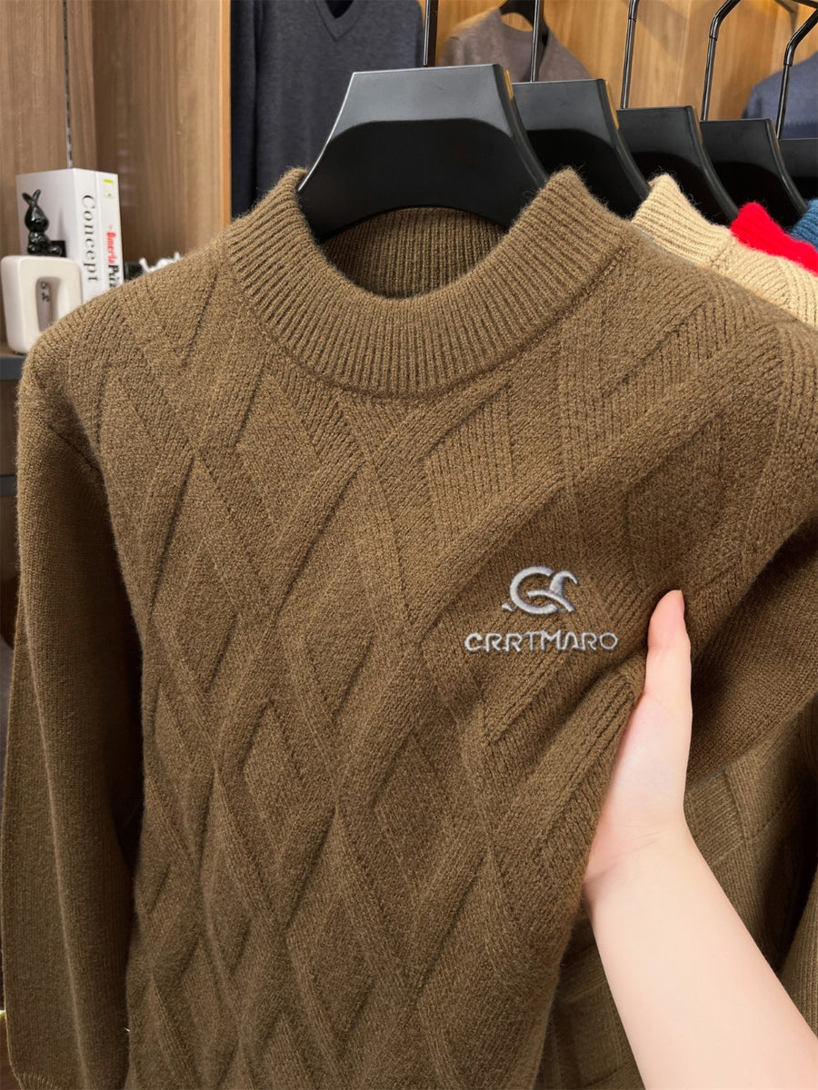 ZBZP Autumn Winter Knit 3D Solid Mid-High Neck Sweater, Basic Knit Pullover Top for Men, Fashion Long Sleeve Sweater SYD - Caramel