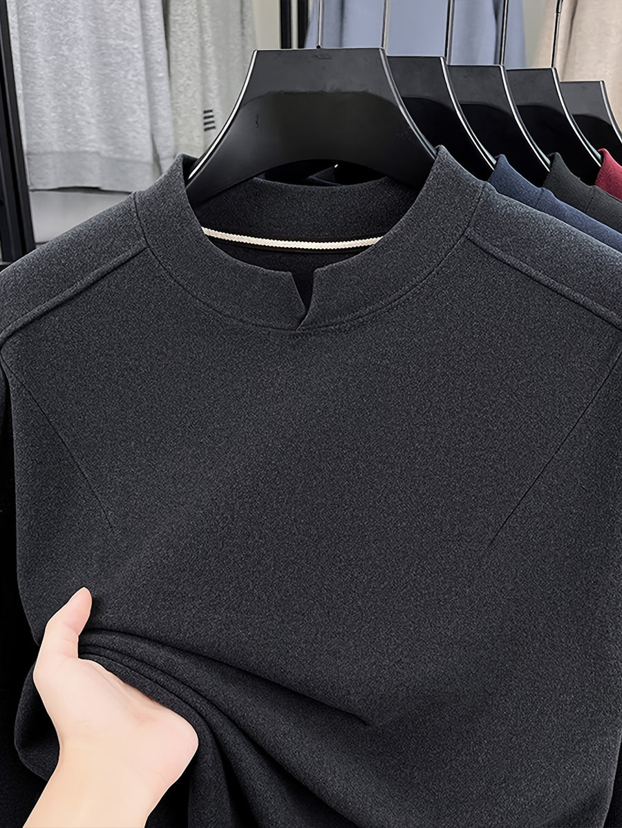 Men'S Small V-Neck Corduroy Long Sleeve Base Layer, Light Luxury Business Casual Warm Inner Wear, Featuring Chinese Small Open Collar Design, Suitable for Autumn/Winter Layering And Daily Commute - SINBOS - Advanced Gray