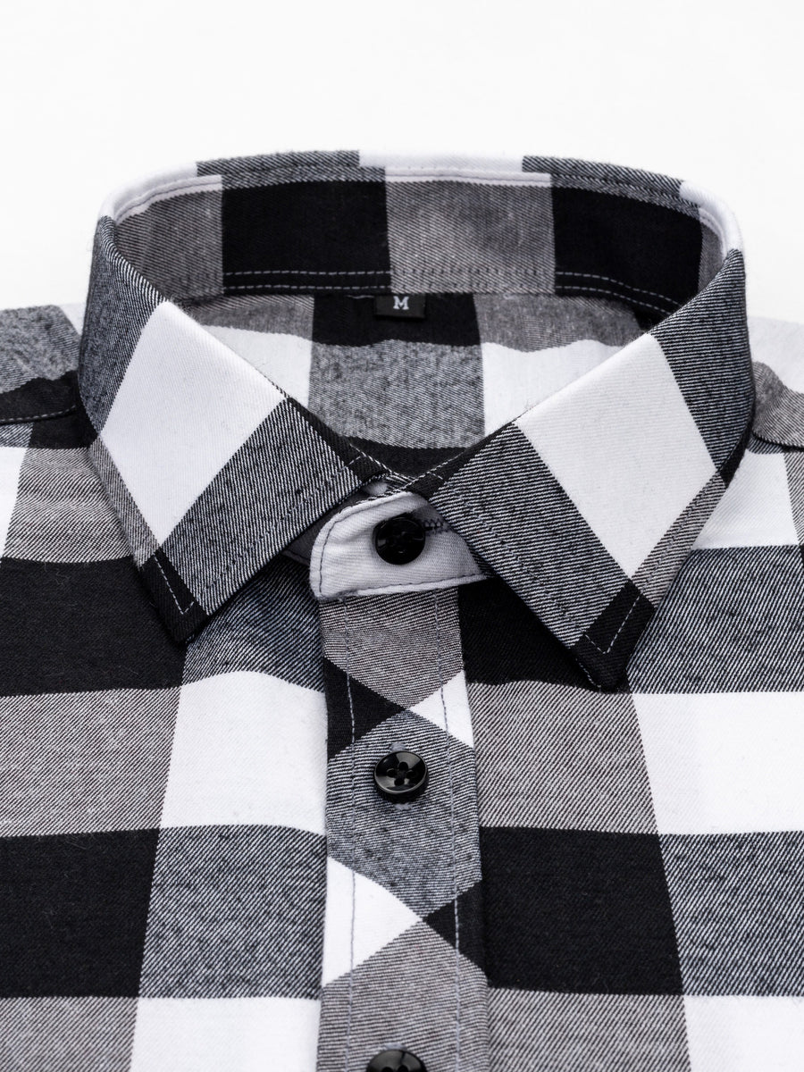 New Trendy Men'S Brushed Checkered Shirt Fall Winter Casual Jacket Outerwear - Black