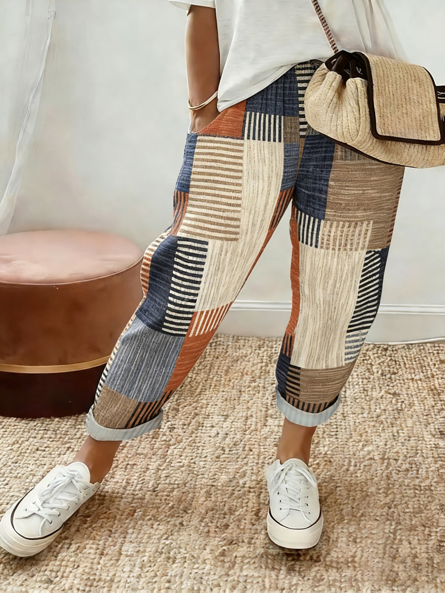 Casual Loose-Fitting Elastic Waist Summer Pants for Women with a Versatile Printed Design - Mixed colors