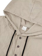 Men's Two-pc Linen Hooded Short-Sleeve Summer Solid Color Beach Vacation Loose Fit Casual Shirt - Khaki + Khaki