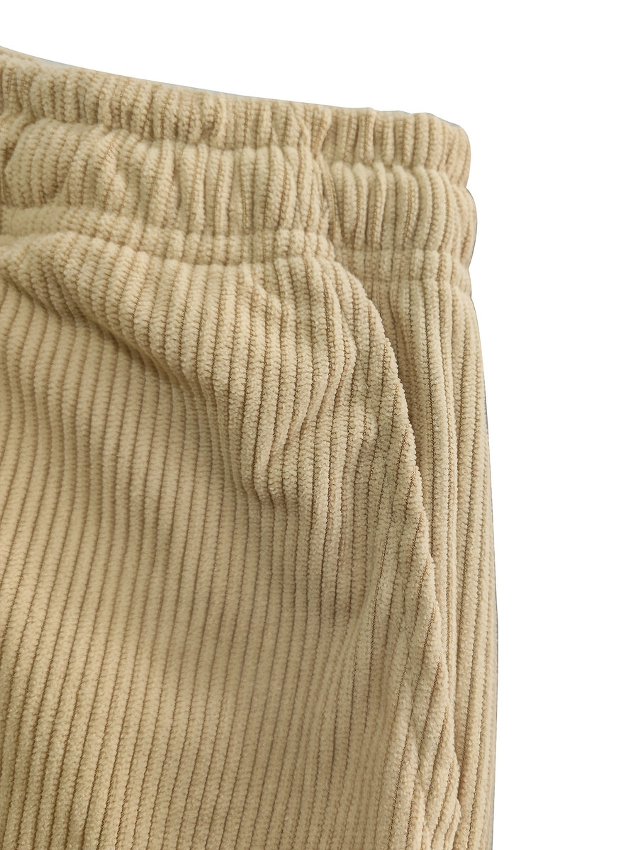2pcs Women's Corduroy Pants, Spring/Autumn Elastic Waist with Drawstring, Back Pockets, Casual Trousers, Suitable for Casual, S, Dating, Etc. - Black + Khaki