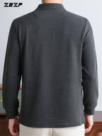 ZBZP New Spring, Autumn, Winter F-Collar Fashion Long-Sleeve Pullover T-Shirt for Young Men, Loose Fit Casual Long-Sleeve Top, Men's Clothing XFN - Dark Gray