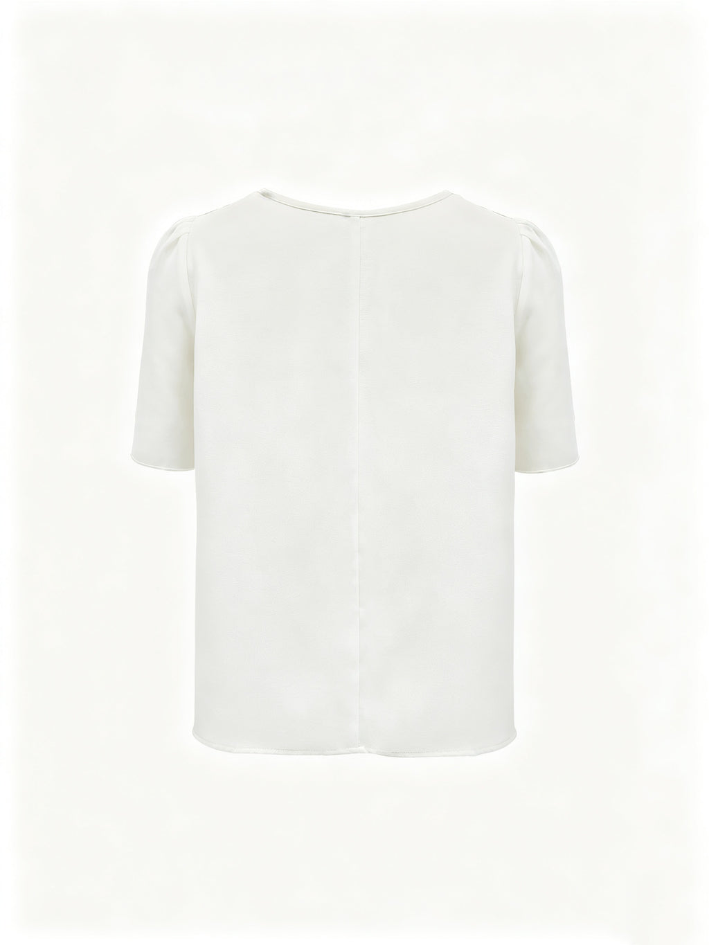 Women'S Summer New Arrival, Elegant Solid Color Puff Sleeve Patchwork Round Neck Blouse, Suitable for Office, Business Commute, Meetings, Casual Outings - White