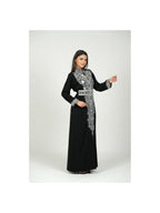 Women'S Belted Embroidered Jalabiya Dress - Abaya, a Women'S Jalabiya Dress Embroidered with a Belt Around The Waist. - Black