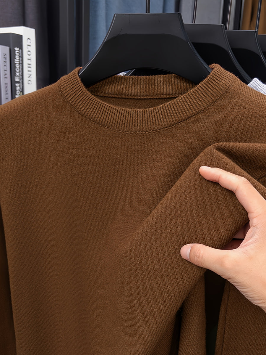 Minimalist City Round Neck Sweater for Daily Commute - Caramel