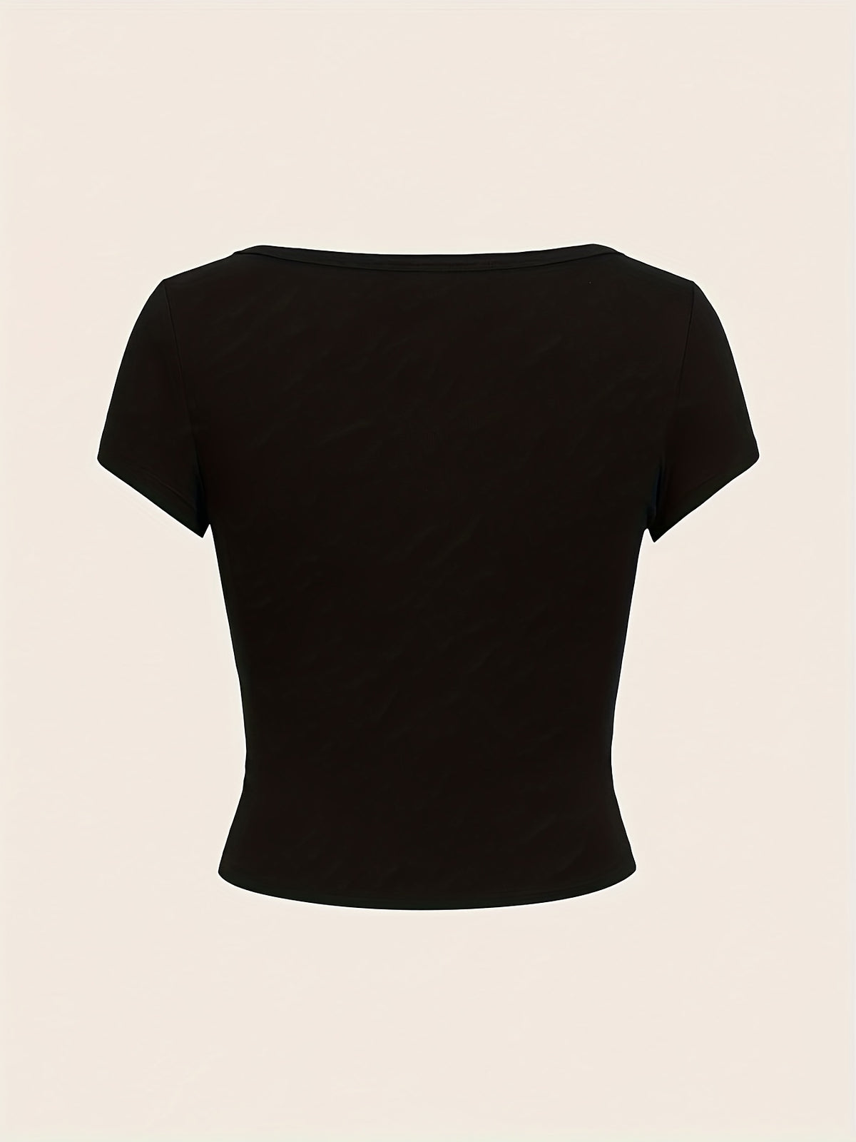 Casual And Easy Style Solid Color Round Neck Cap Sleeve Slim-Fit Women'S T-Shirt, Suitable for Spring, Summer And Autumn - Black