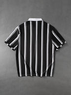 Men's Black and White Vertical Stripe Polo Shirt, New Summer Business Casual Short Sleeve T-Shirt, Horse Logo Loose Fit Top, Daily Casual Basic Top, Versatile Apparel for Home and Outings - Mixed colors