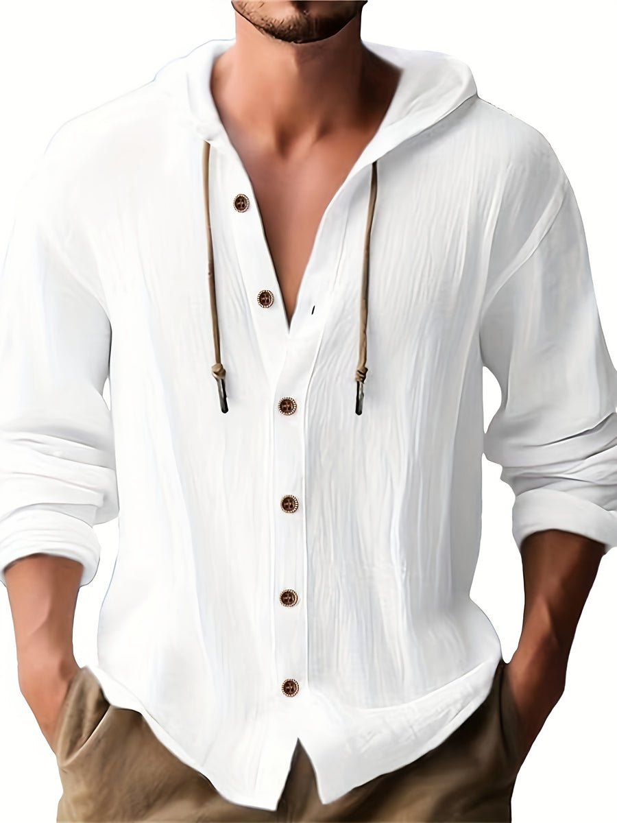 Men'S Spring And Autumn Fashion Versatile Casual Long-Sleeved Shirt, Light, Comfortable And Breathable Linen And Solid Color Shirt, New Season - White