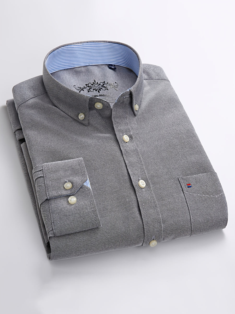 Men'S Long Sleeve 60 Oxford Dress Shirt, Casual - Grey